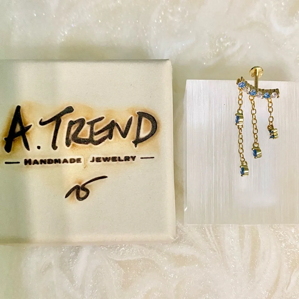 Elegant S925 Gold and Blue Dangle cartilage Earring